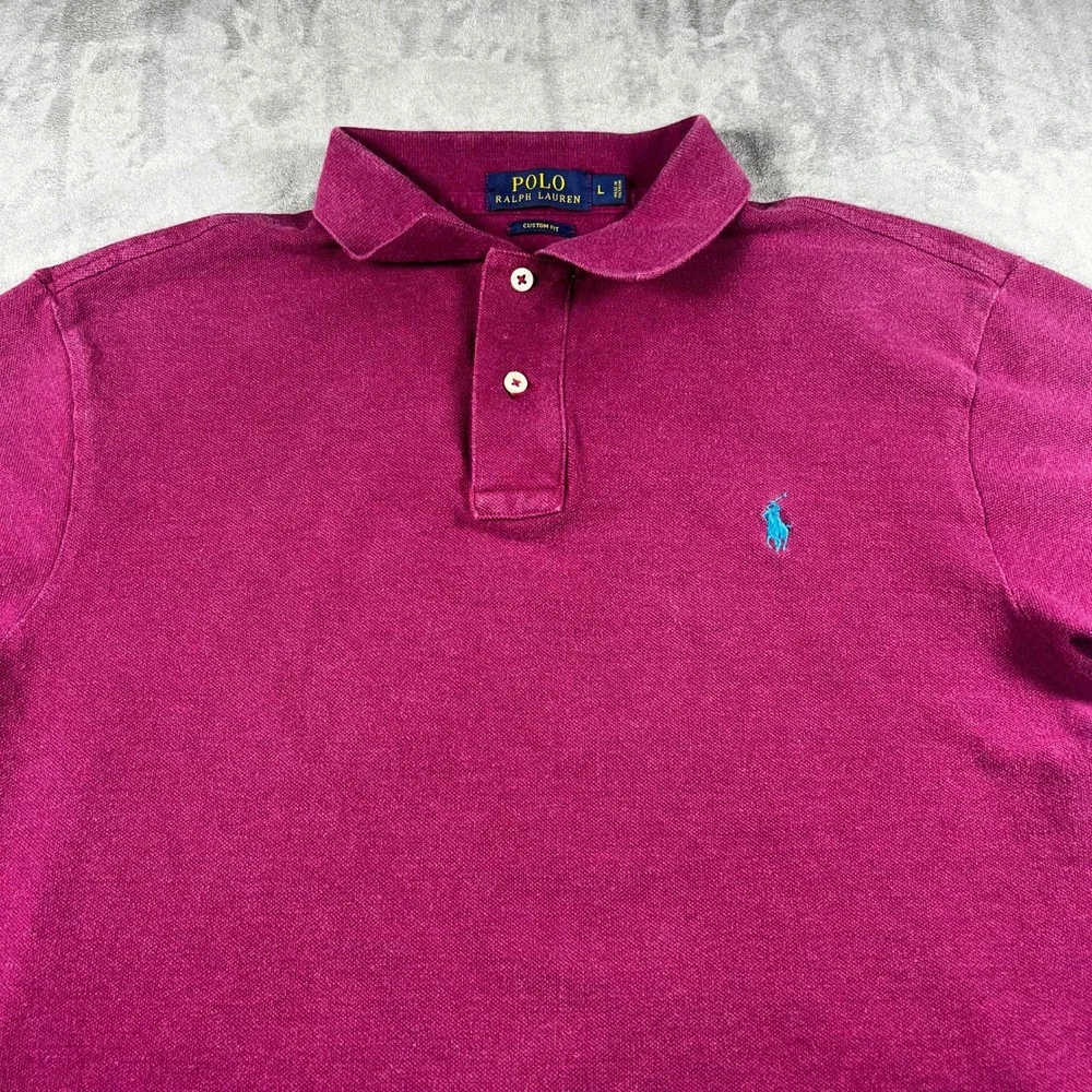 Polo Ralph Lauren Custom Fit Polo Shirt Mens‎ Large Magenta Blue Pony